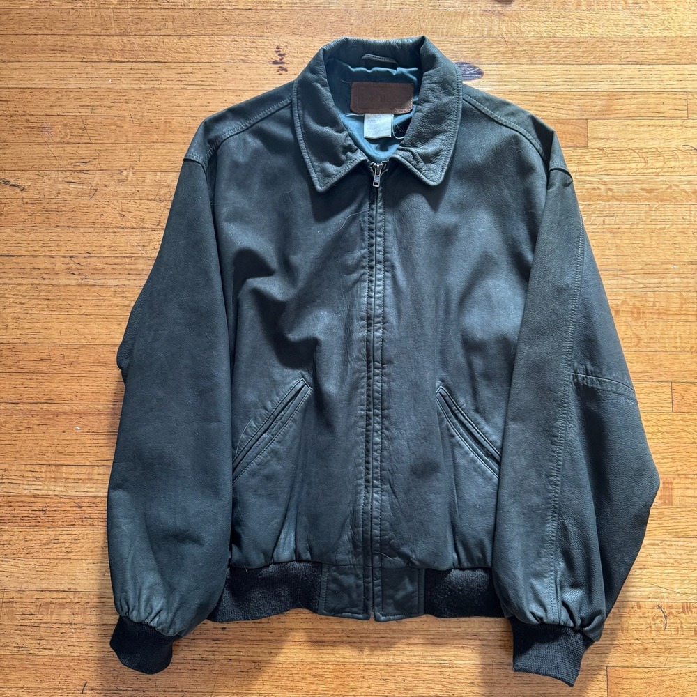 LL Bean Bomber Jacket Mens Large Gray Excellent 70s Vintage Leather Grail